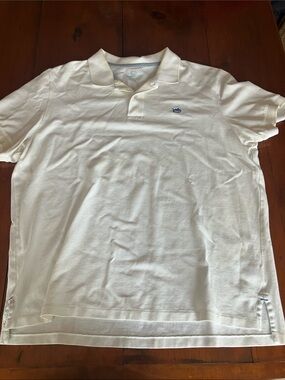 Southern Tide Men's Button-Down Polo in Cream with Blue Fish Logo